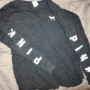PINK Victoria's Secret Black Long Sleeve Logo Tee